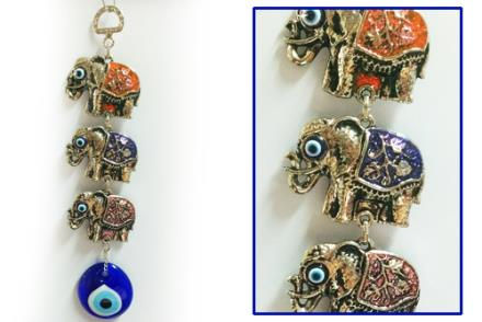 Colgante Elefantes color con Ojo Turco