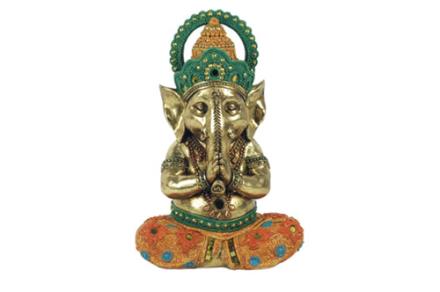 Figura resina Ganesha yoga verde y naranja