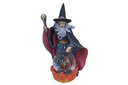 Figura resina Mago y bola con Dragón del fuego