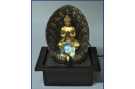 Fuente resina Buda oración dorado con bola 25cm