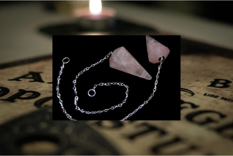 Péndulo cuarzo rosa facetado con cadena