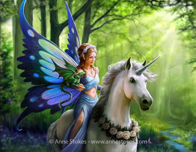 Unicornio, hada y dragón