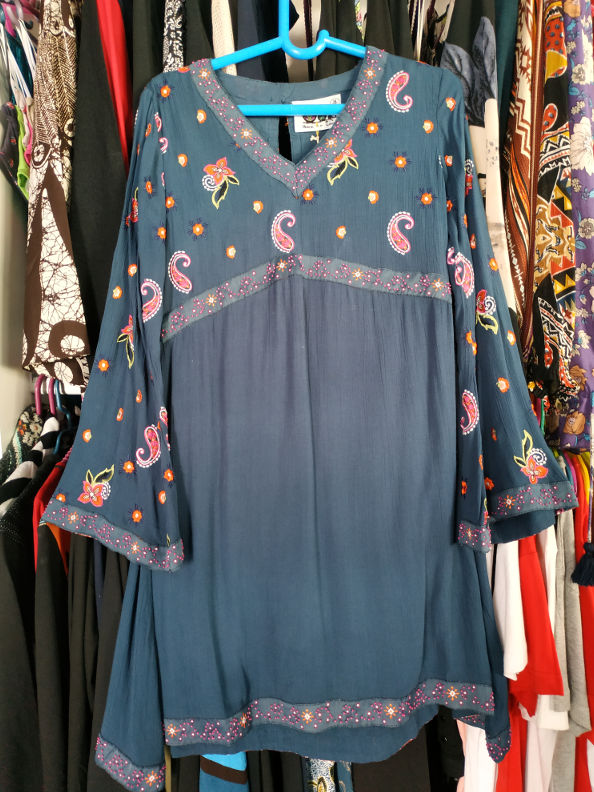 Vestido manga larga azul cachemire