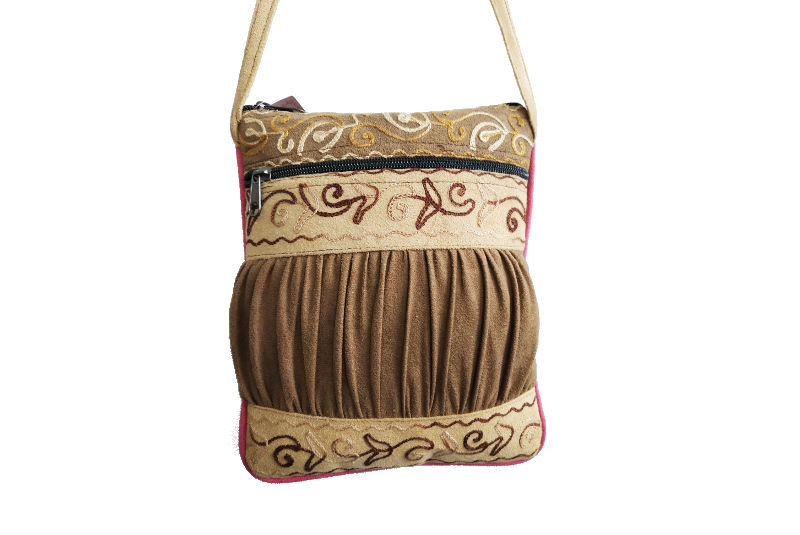 Bolso Bandolera Marrón Bordado Floral