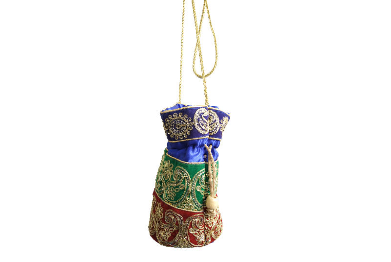 Bolso Potli Indio Tricolor Bordado Dorado