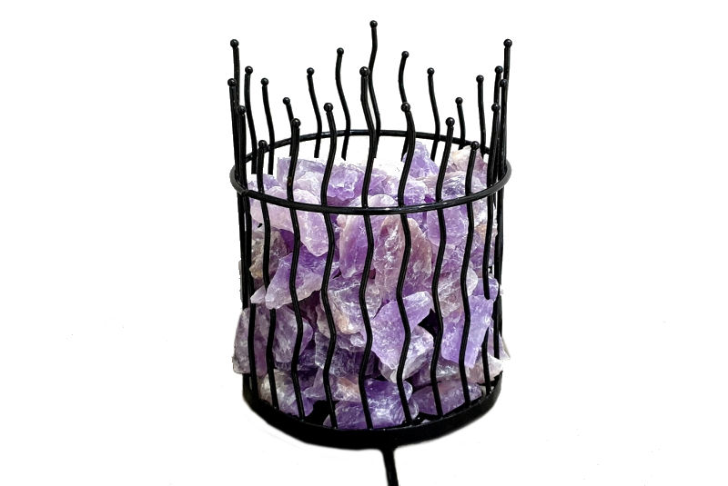 Lámpara Amatista en Cesta Metal Negro