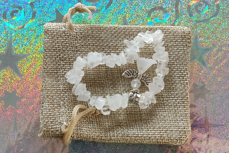 Pulsera Mineral Cuarzo Blanco con Ángel