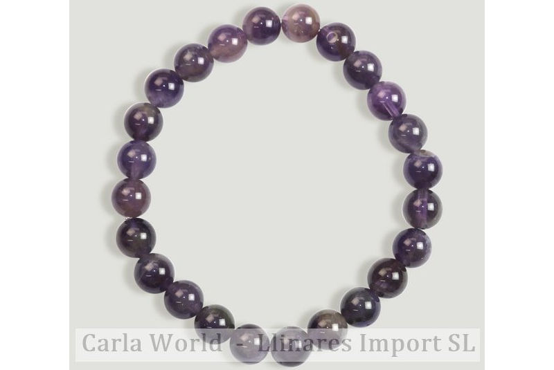 Pulsera Mineral Amatista Bola Lisa 8mm