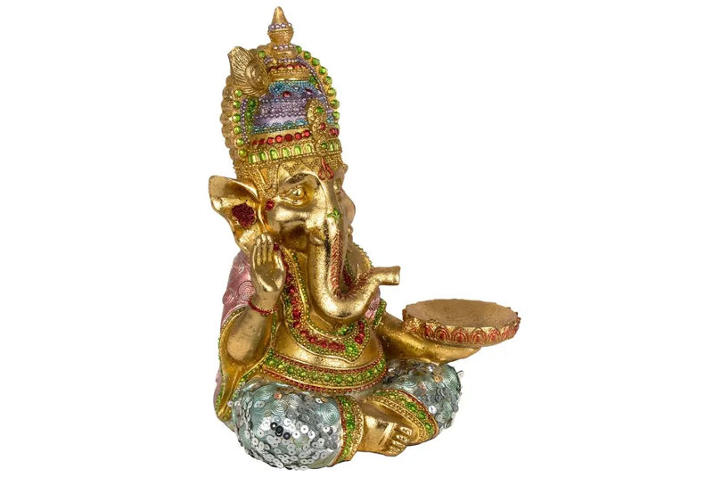 Figura de Ganesha Dorado Portavelas - Imagen 2