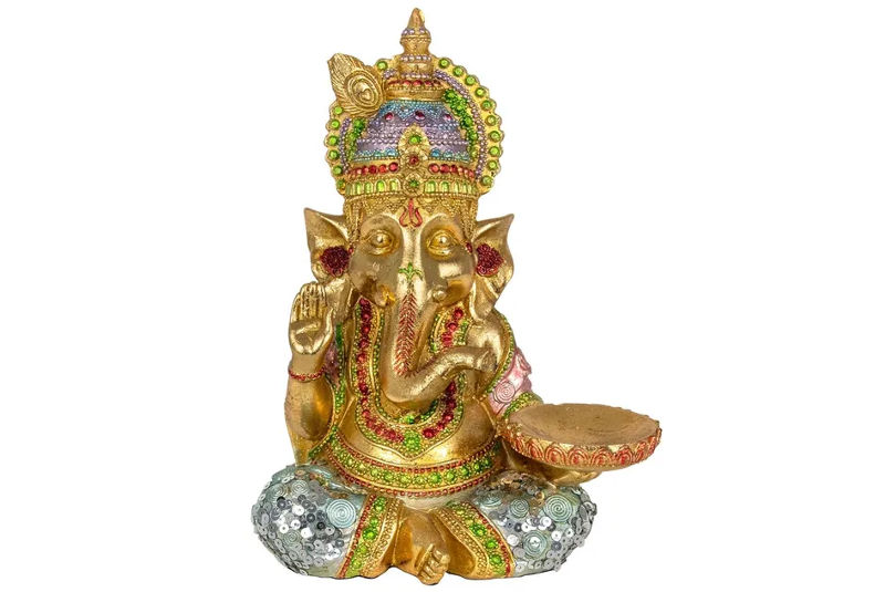 Figura de Ganesha Dorado Portavelas